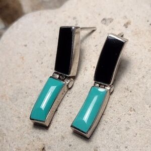 Vintage Turquoise Silver 950 TAXCO Hinge Drop Earrings
